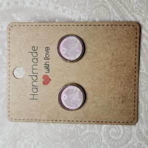 HANDMADE Floral stud earrings 12mm silver tone NWT pastel pink white